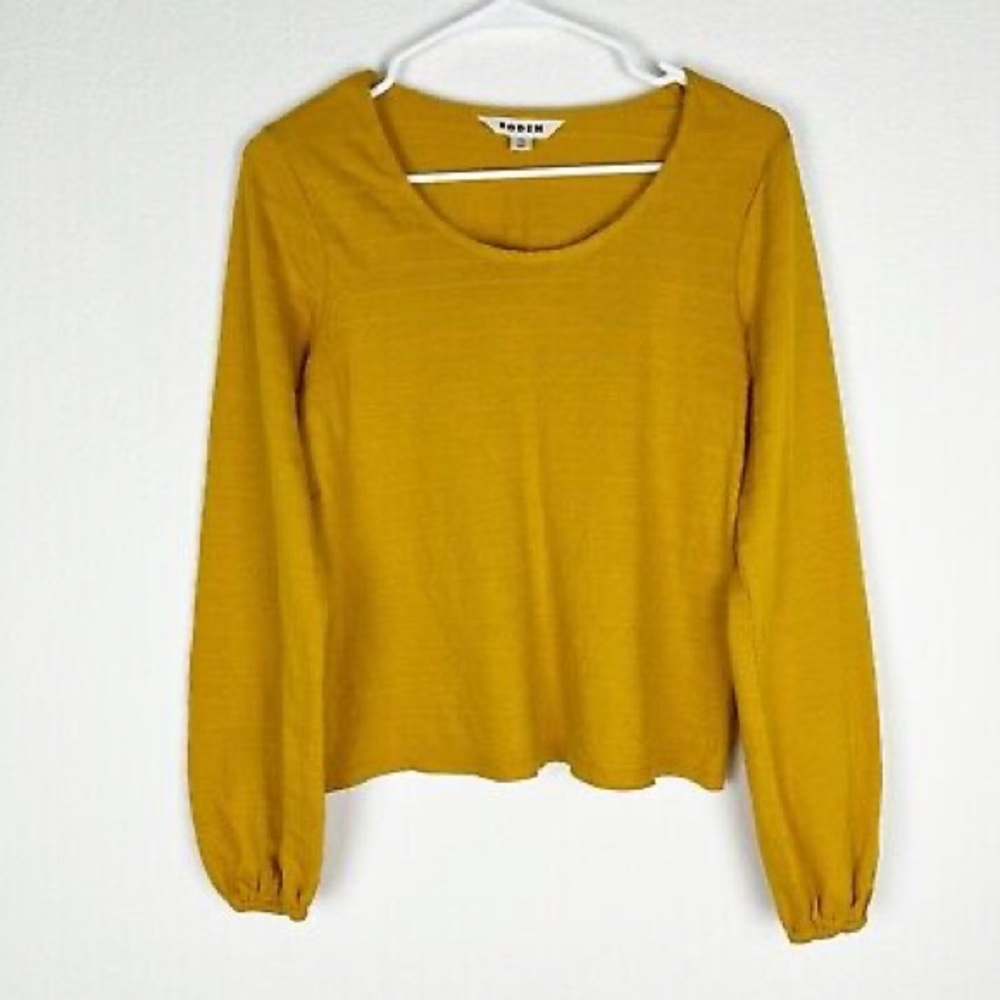 Boden Mustard Yellow Puff Sleeve Top